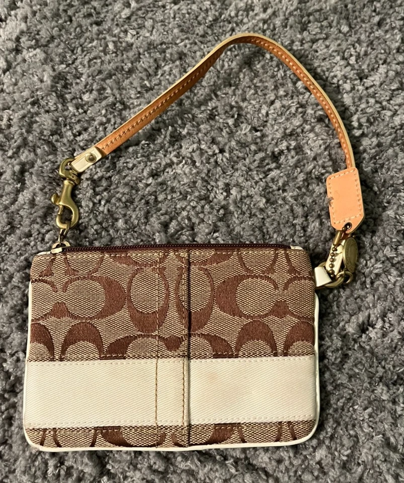 Bolso Muñequera Coach Mujer Talla Única Marrón Blanco Dorado Firma Jacquard Patchwork Foto 2 de 4