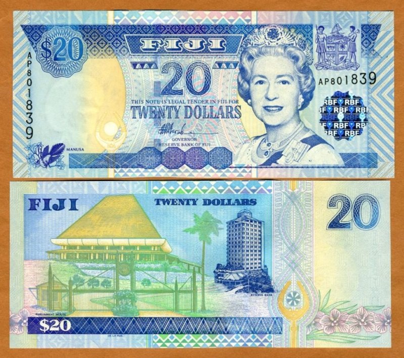 FIJI, 20 dollars, (2002) P-107, QEII, UNC