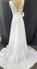 ABAO Wedding Gown 16 White Beaded Chiffon Detachable Drape NWOT Bridal Dress