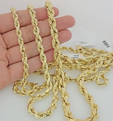 Real 10k Gold Rope Chain Necklace 6mm 7mm 8mm 20'' -30 Inch Hollow 10kt For Male