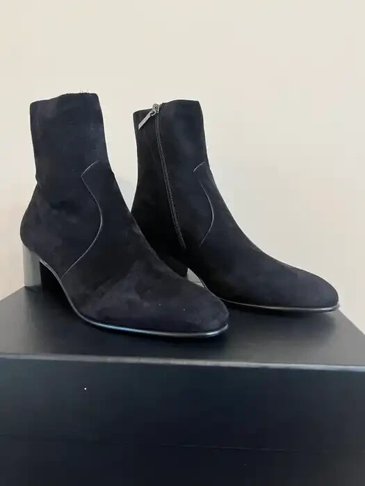 Stivali alti in pelle scamosciata Saint Laurent Paris neri nuovi con etichette 44