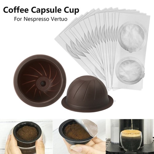 For Nespresso Vertuo Coffee Capsule Cup Set Reusable Pods Refillable Self Stick - Picture 3 of 16