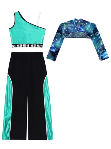 Girls Dancewear Mock Neck Tracksuit Hip-hop Sets Casual Qutfit Sheer Sweatsuit - Picture 49 of 59