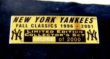 2005 New York Yankees Fall Classics 1996 - 2001 Title Plate pin NY MLB #1258
