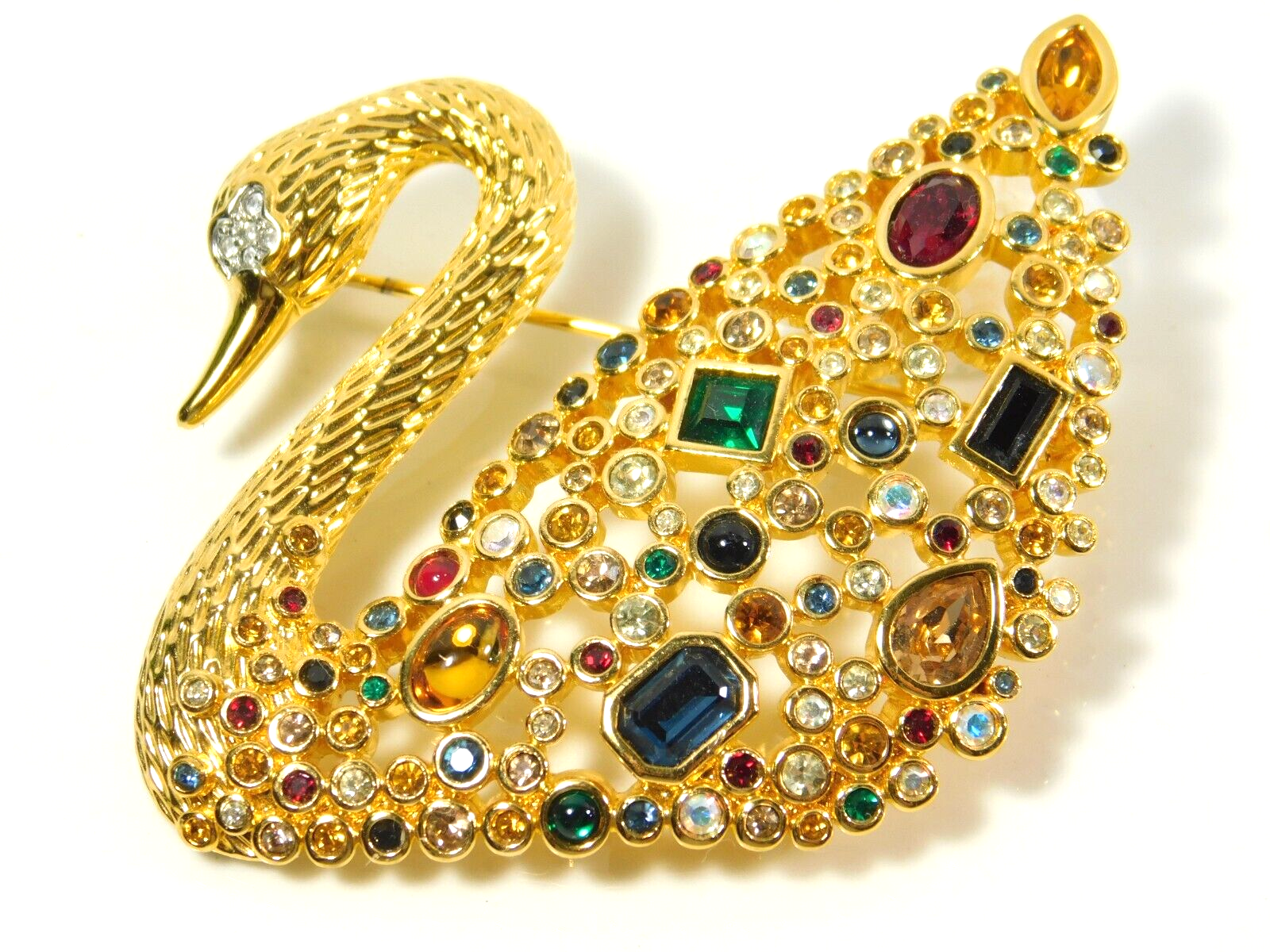 Swarovski Collectors Society Gold Tone Multicolor Crystal Centenary Swan Brooch