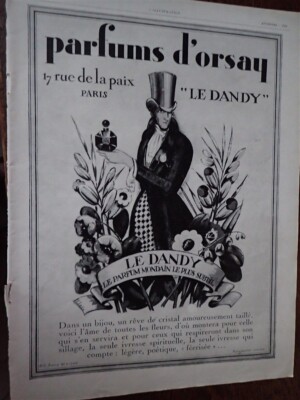 D'ORSAY LE DANDY + Parfum LEMOINE + Zigarette SULTANE Pub Papa ILLUSTRATION 1928