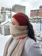 3x Warm fleece lined warm woolen hairbands ear warmer -Maroon-Multicolor-Brown