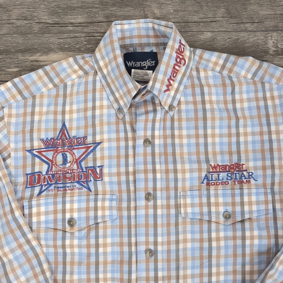 Camisa Wrangler All Star Rodeo Team Juvenil XS Manga Larga Cuadros Corte Vaquero Foto 2 de 4