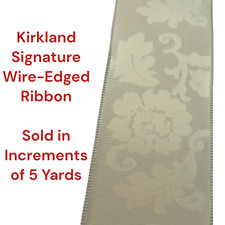 Kirkland Wire Edged Ribbon OffWhite Satin Lace Look 5 Yards Decor Wedding 1.5"