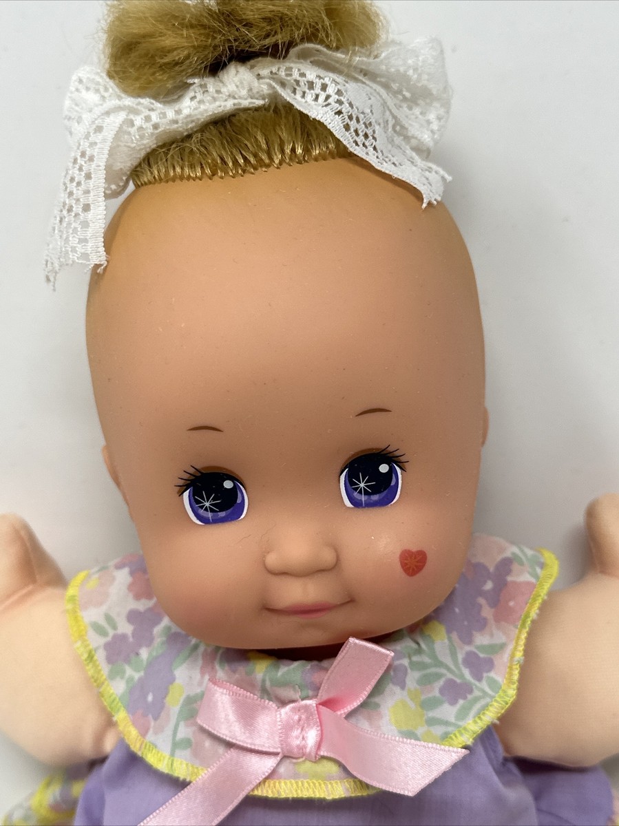 Magic Nursery 1989 Baby Doll Purple Eyes Cloth Body HEART on Cheek