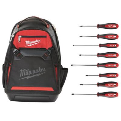 Milwaukee Jobsite Backpack 1680D Tool Bag with 8-Piece Screwdriver Set Red