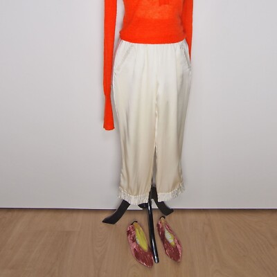 M Madonna Seiden Capri Hosen Elfenbein Satin Elastischer Bund Damen Größe S M