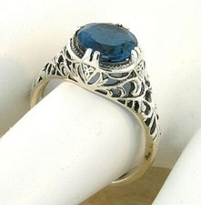 GENUINE 2 CT LONDON BLUE TOPAZ DECO ANTIQUE STYLE 925 STERLING SILVER RING  727
