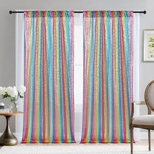 2 PCS 28FT Rainbow Sequin Backdrop Curtains Panels Glitter Fabric Background