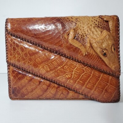 Vintage 1940'S Florida Baby Alligator Purse Clutch With Head Feet  Taxidermy