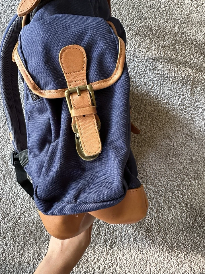 L.L. Mochila acolchada de lona azul de cuero marrón BEAN Mochila Bolso para libros Colegial Foto 3 de 4