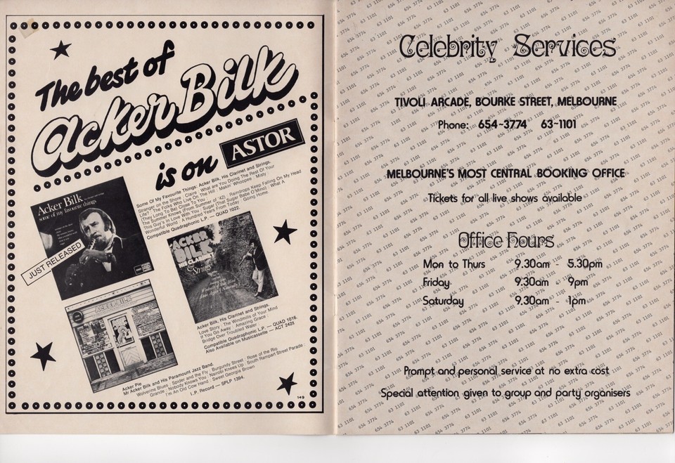 Acker Bilk in Melbourne Jazz Music Tour 1974 eBay