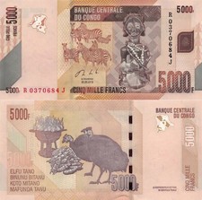 Congo DR 5000 Francs (02.02.2005) - Carving/Zebras/Birds/p-102a, B324a UNC