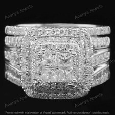 3 CT Princess Cut Moissanite Bridal Wedding Ring Set Real 925 Sterling Silver