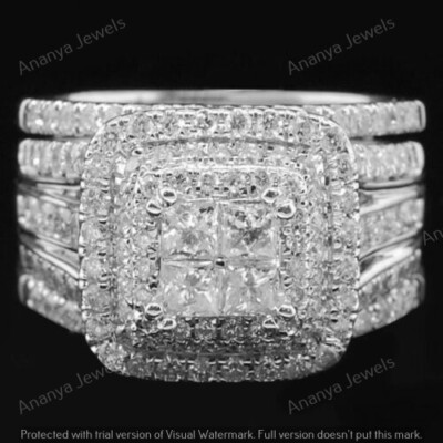 CT Princess Cut Moissanite Bridal Wedding Ring Set Real 925