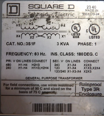 Schneider Electric Square D 3S1F Transformer | Grelly USA