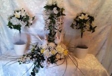 HANDMADE 3 PIECE WEDDING TABLE CENTERPIECE- IVORY/YELLOW/WHITE/LOVE BIRDS