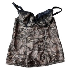 Cacique Women's Floral Lace Bustier Corset Bra Top Size 14/16 Black and Tan