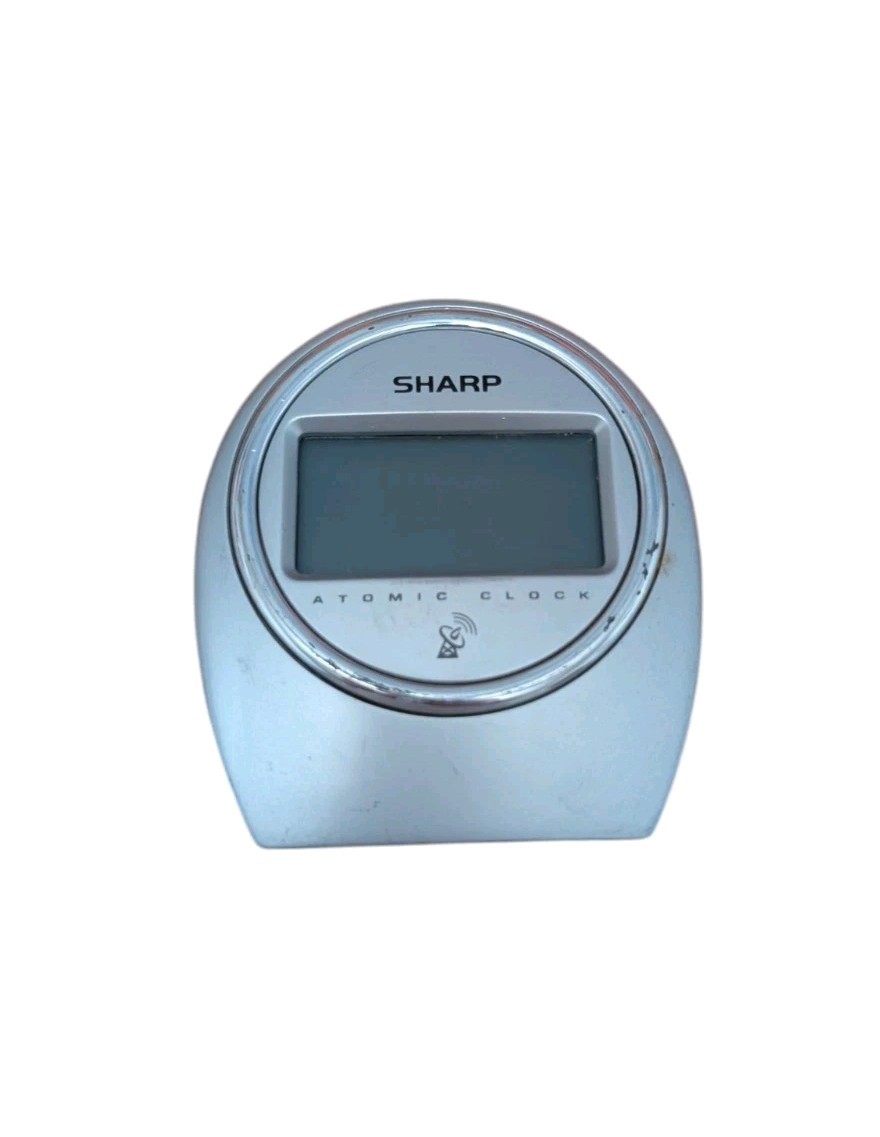 Sharp Atomic Desktop Alarm Clock SPC364 Silver Digital Self Setting Travel Clock