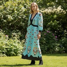 NWT BYMANYC Womens S Maxi Dress Swan Floral Farm Rio Inspired Boho Aqua