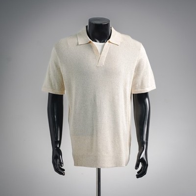 Brunello Cucinelli Men's Ribbed-Knit Short-Sleeve Polo Shirt   Size M