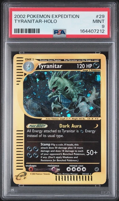 2002 POKEMON EXPEDITION #29 TYRANITAR-HOLO PSA 9 NEW CERT