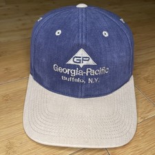 VTG Georgia Pacific GP Buffalo NY Navy Beige partially Structured Strapback Hat