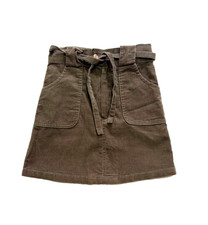 ELIZA GRAN OLIVE GREEN CORDUROY A-LINE SKIRT, TIE BELT, MADE IN USA, GIRLS 2