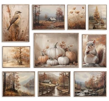 JarThenaAMCS 10Pcs Thanksgiving Rustic Wall Art Prints Vintage Fall Autumn Co...