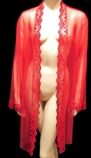 VTG Fredericks Hollywood Red SHEER Nylon Chiffon Lace Lingerie Peignoir 3X USA