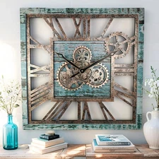 The Gears Clock AMERICA LINE WALL CLOCK SQUARE 24 INCH AQUA GREEN