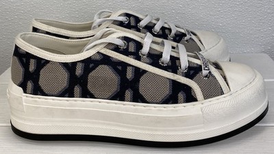 Dior Walk'N'Dior Marcocannage Women's Size 7 Deep Blue Canvas Platform Sneakers