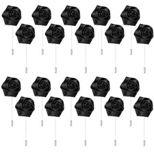 20 Pcs Black Rose Boutonniere Pins for Men Weddings Lapel Pin for Groom Flower