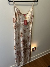 Guess Women Zhuri Floral  Brown/Beige Printed Midi Slip Dress XL NWT