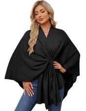 Women's Elegant Shawl Wraps Soft Open Front Poncho Sweater for Front Tab-black