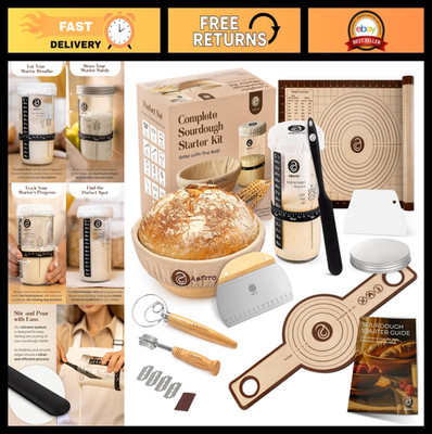 Sourdough Starter Kit - 9'' Banneton Proofing Basket & 24oz Jar - Baking Supplies