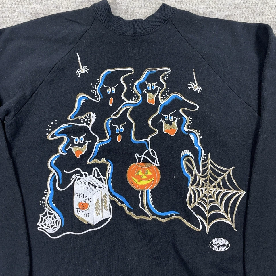Sudadera Vintage Halloween Mujer Grande Años 80 90 Cuello Redondo Suéter Fantasma Espeluznante Foto 2 de 4