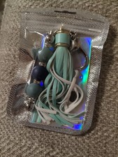 Silicone Beaded Keychain Blues With Tassel