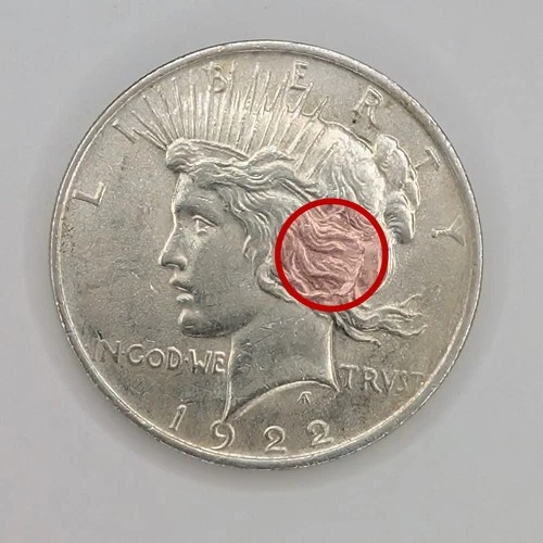 1922 Silver Peace Dollar, UNC, VAM 2c2 "Extra Hair" Top 50 VAM, 90% Silver