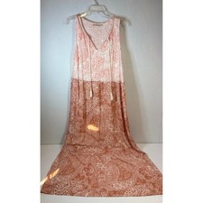 Wonderly Womens Coral White Paisley Sleeveless Tassel Tie Tiered Maxi Dress L