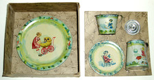 MIB Antique 1930s OHIO ART Tin Litho TOY TEA SET