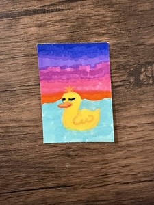 ACEO Duckling Yellow Duck Whimsical Animal Acrylic Watercolor Tiny Painting