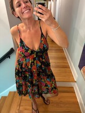 Black Floral Tiered Mini Dress Cottagecore Boho Summer Sundress