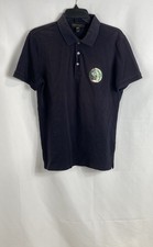 Burberry Men's Polo Shirt Black Faded Embroidered Crest Patch Size M