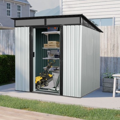 6ft x 5ft Outdoor Metal Storage Shed with Lockable Sliding Doors for Garden Tool